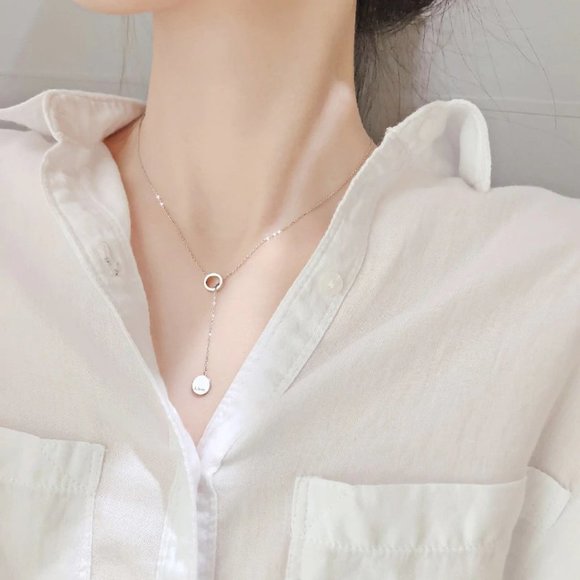 NEW Rose Gold/925 Sterling Silver Circle Necklace - Picture 8 of 9